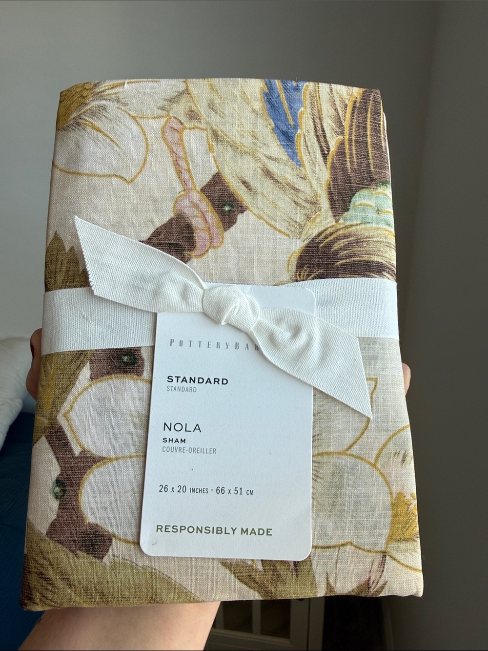 Pottery Barn Nola Floral Standard Sham - Cream, Brown & Gold Accents